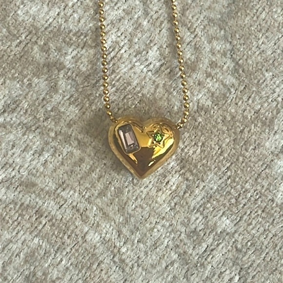 Brand New Gold Tone 3D Heart Bubble Necklace Balloon Embedded Gems Star - Picture 6 of 12